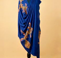 Kashmiri Hand Embroidered Blue Wool & Cashmere Shawl
